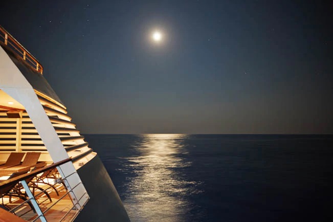 A night sky filled with stars aboard a Seabourn ship
